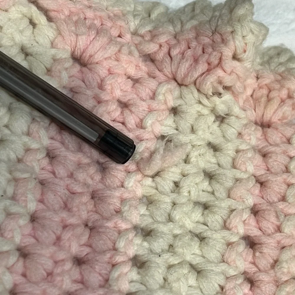 Handmade Crochet Knit Baby Lap Blanket Ivory‎ Pink Cottagecore Granny 41x34